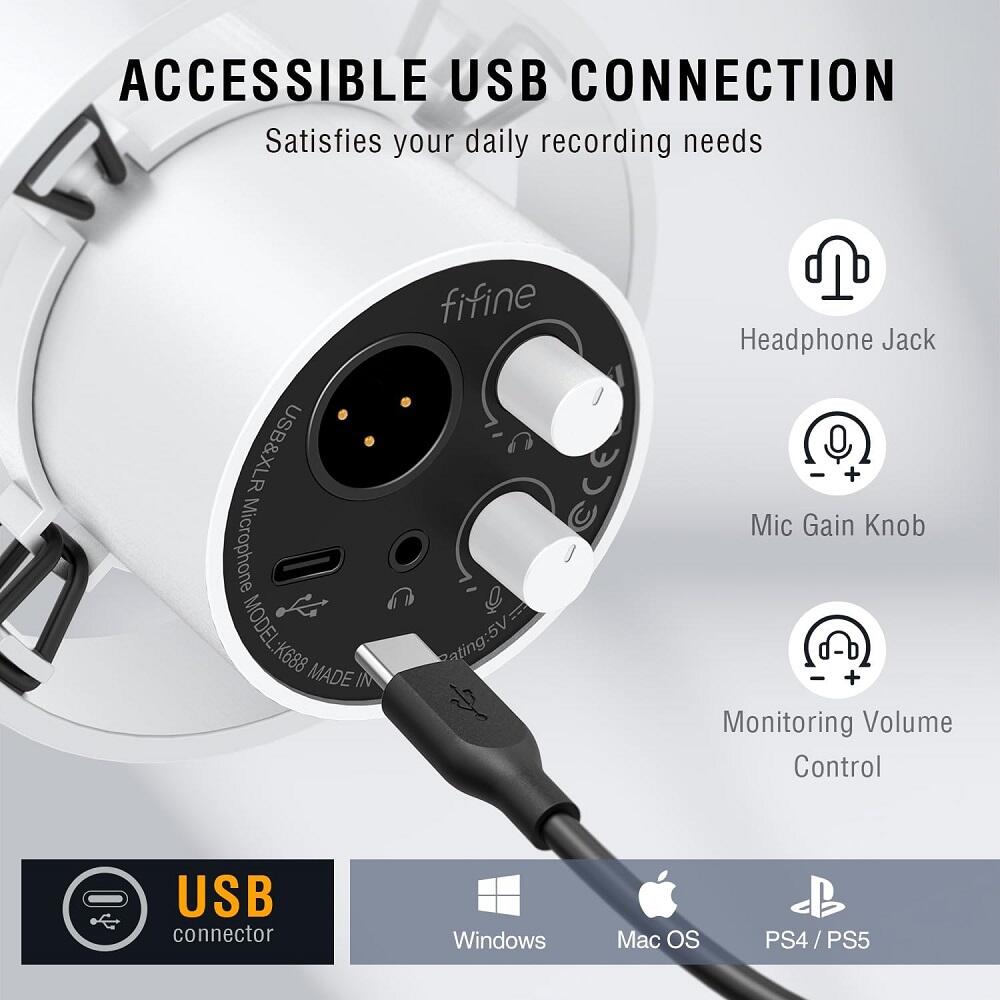 Microfone Fifine K688W Dinâmico USB-C/XLR Cardioide - a partir de