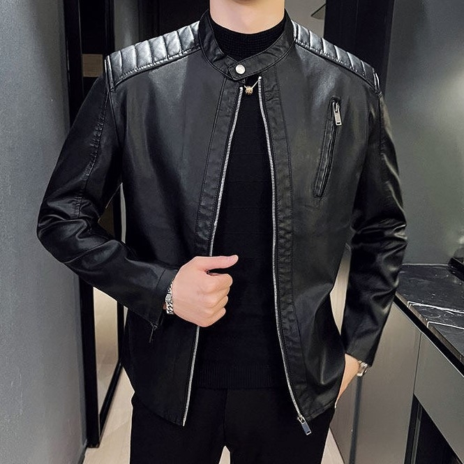 Couro Masculina Jaqueta De Couro Estilo Militar Jaqueta Biker