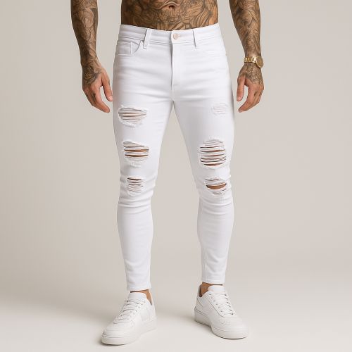 Jeans Masculina CalÃ§a Rasgada Branca Moda Masculina CalÇa Jeans