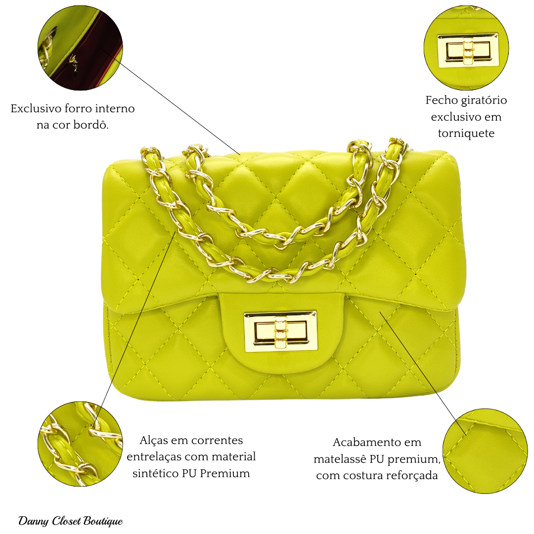 Bolsa Pequena Tiracolo Matelassê Classic Super Premium Verde Lima