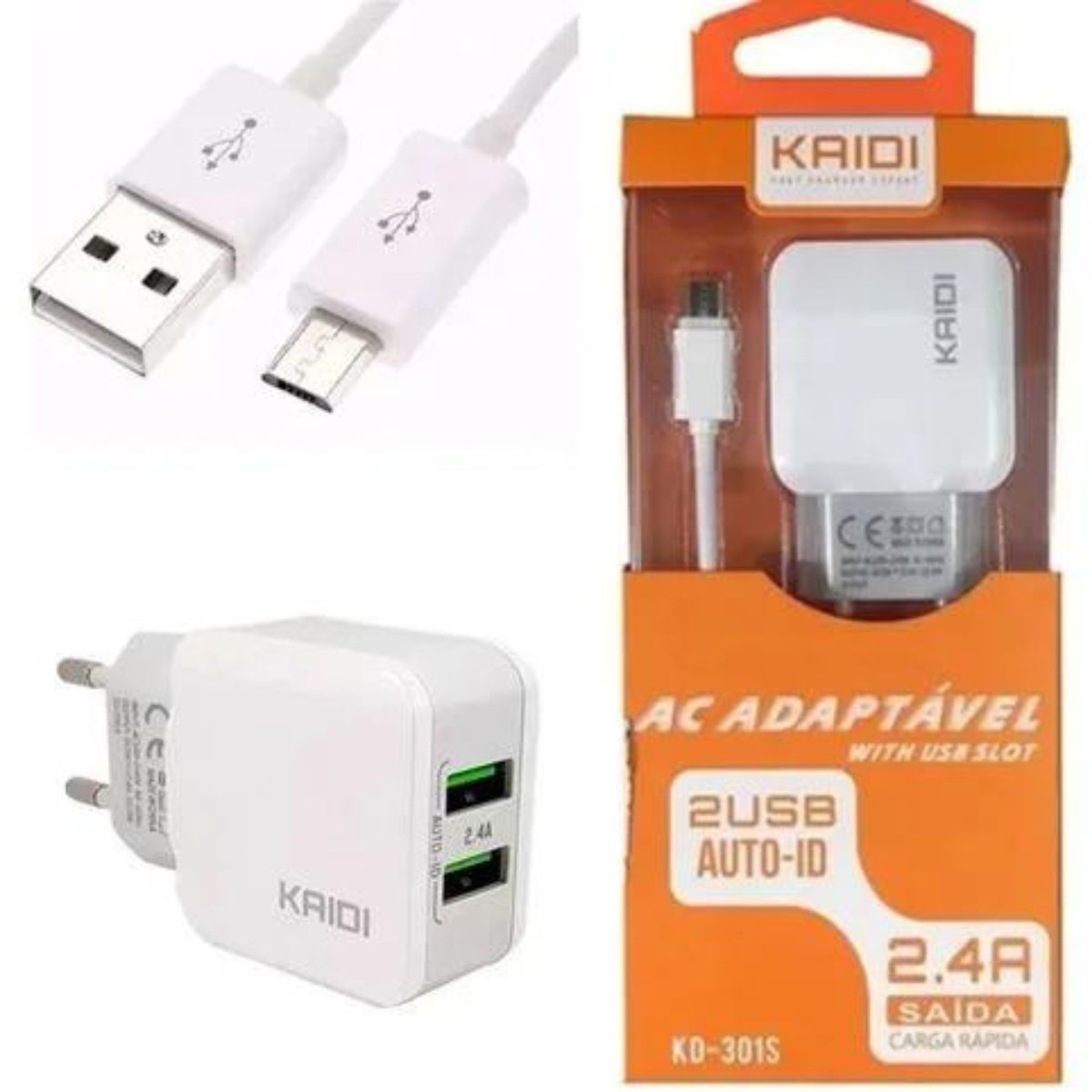 Carregador V8 2USB Micro USB KD-301S Kaidi 2.4A