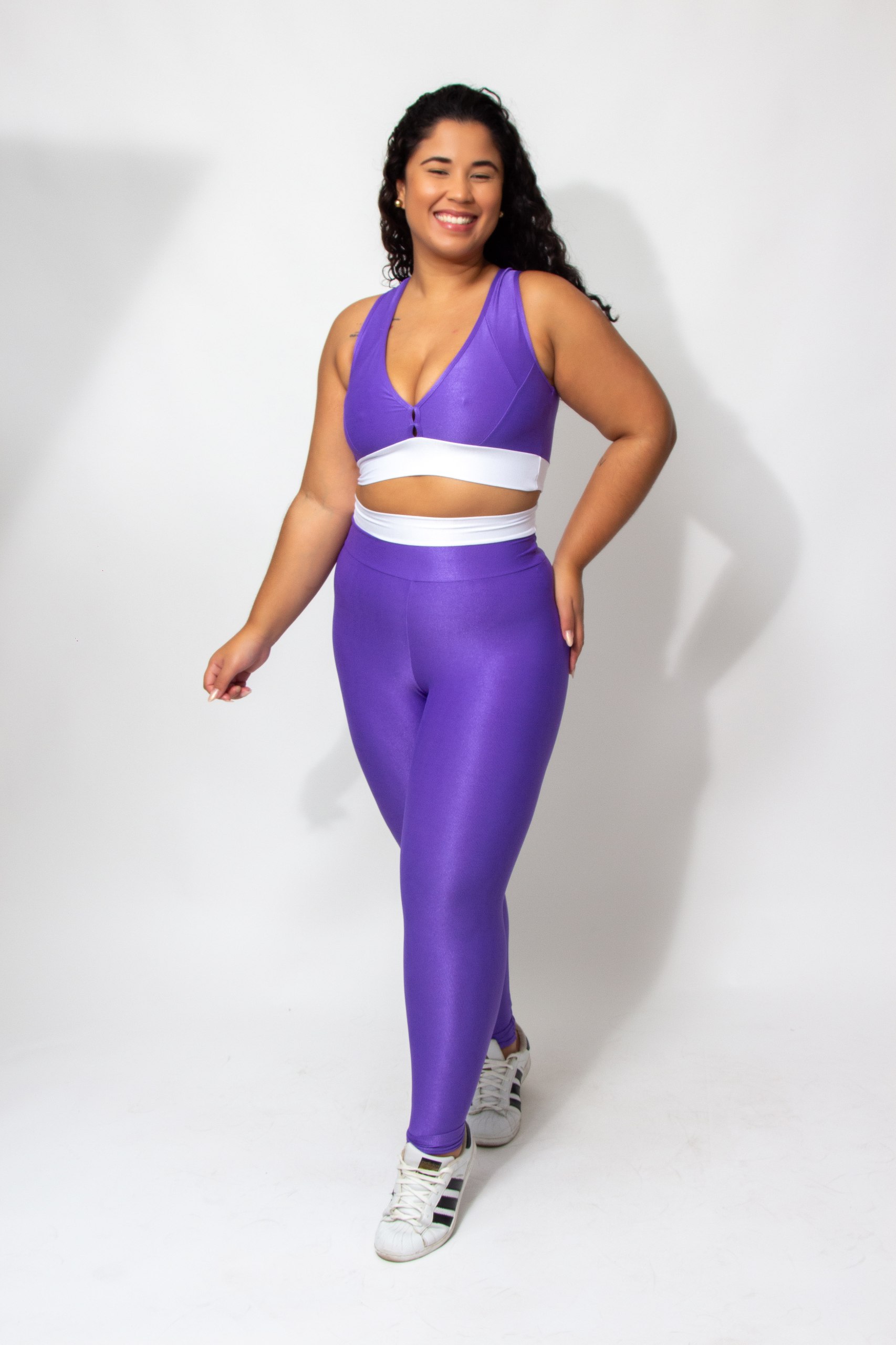 Conjunto Legging Dual Color Top Triângulo Aveludado Violeta com