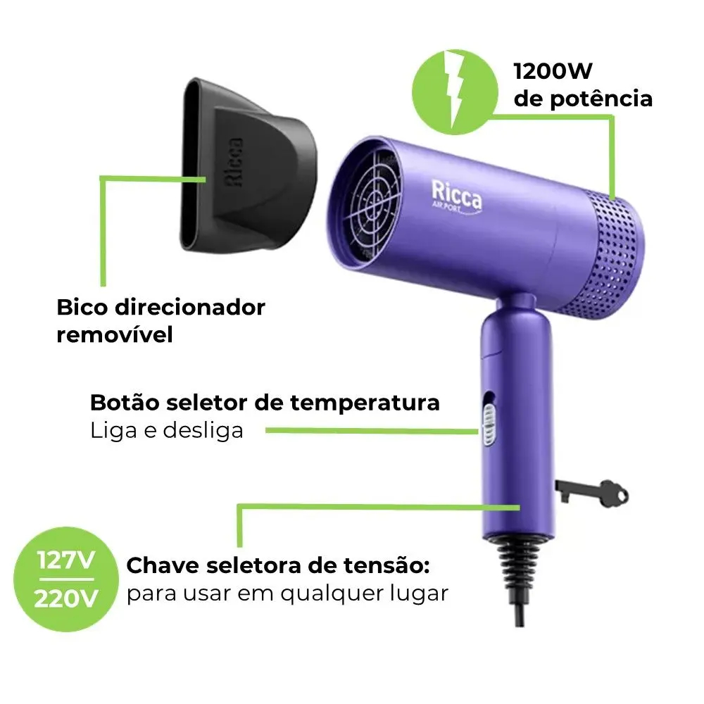 ricca Escova Secadora Ricca Flash Dry Bivolt 1300W - Ikesaki