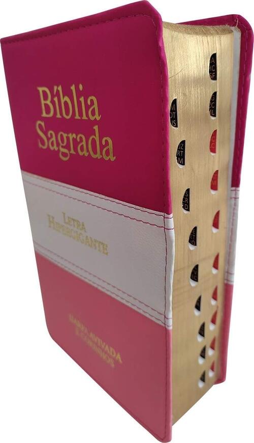 Bblia Letra Hiper Gigante | Harpa Avivada e Corinhos | Tricolor Branco e Rosa