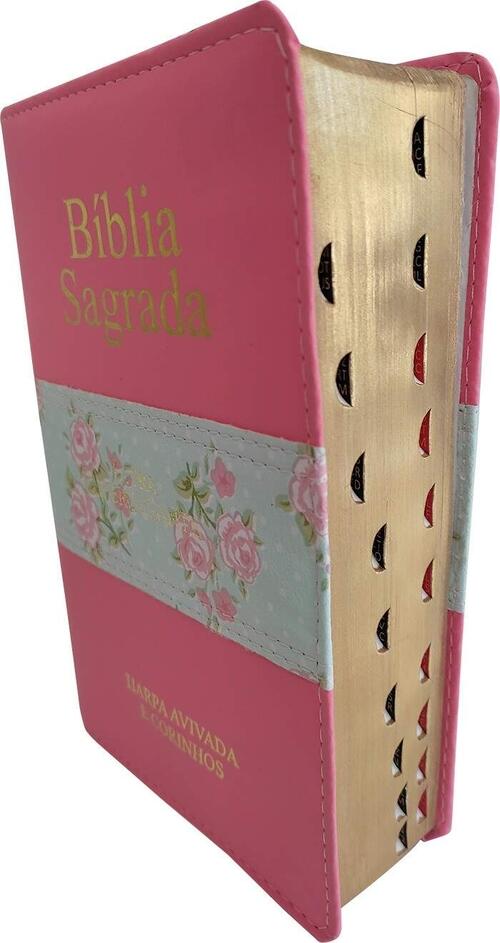Bblia Letra Hiper Gigante | Harpa Avivada e Corinhos | Bicolor Rosa Floral