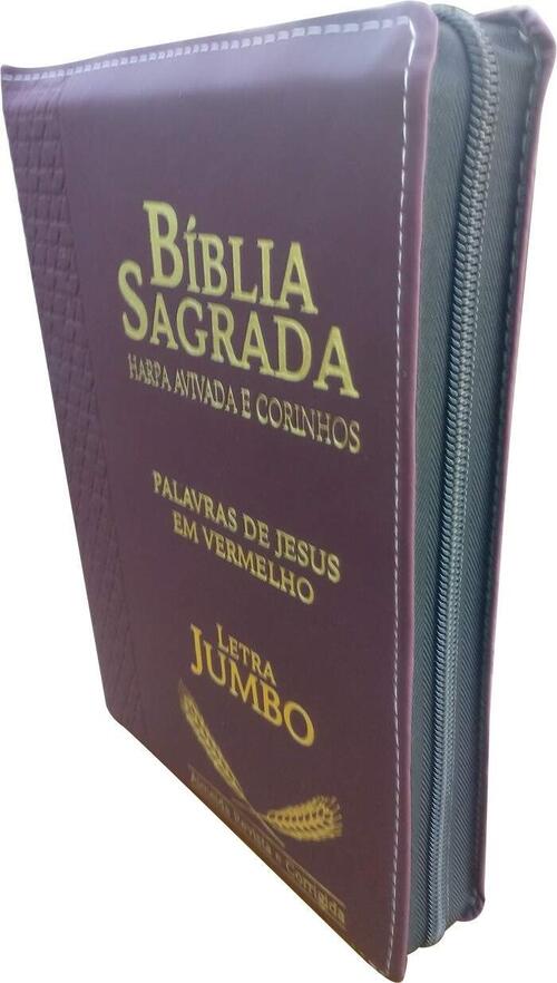 Bblia Letra Jumbo | Harpa Avivada e Corinhos | RC | Com Zper | Vinho