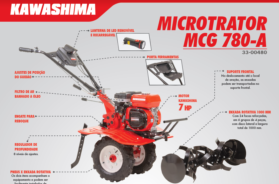 Microtrator Kawashima MCG 780-A Gasolina 7HP - a partir de R$3.563,91