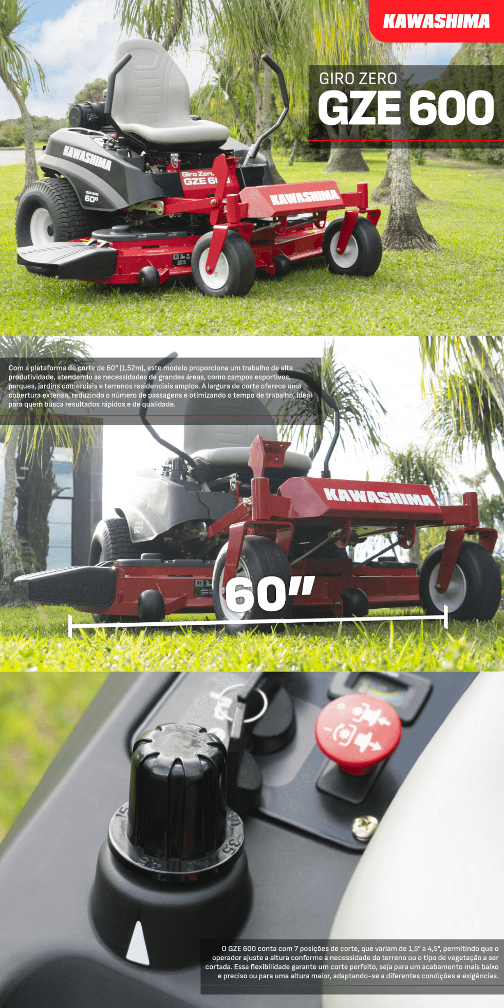 Trator Cortador de Grama Giro Zero Kawashima GZE 600 27 HP - a