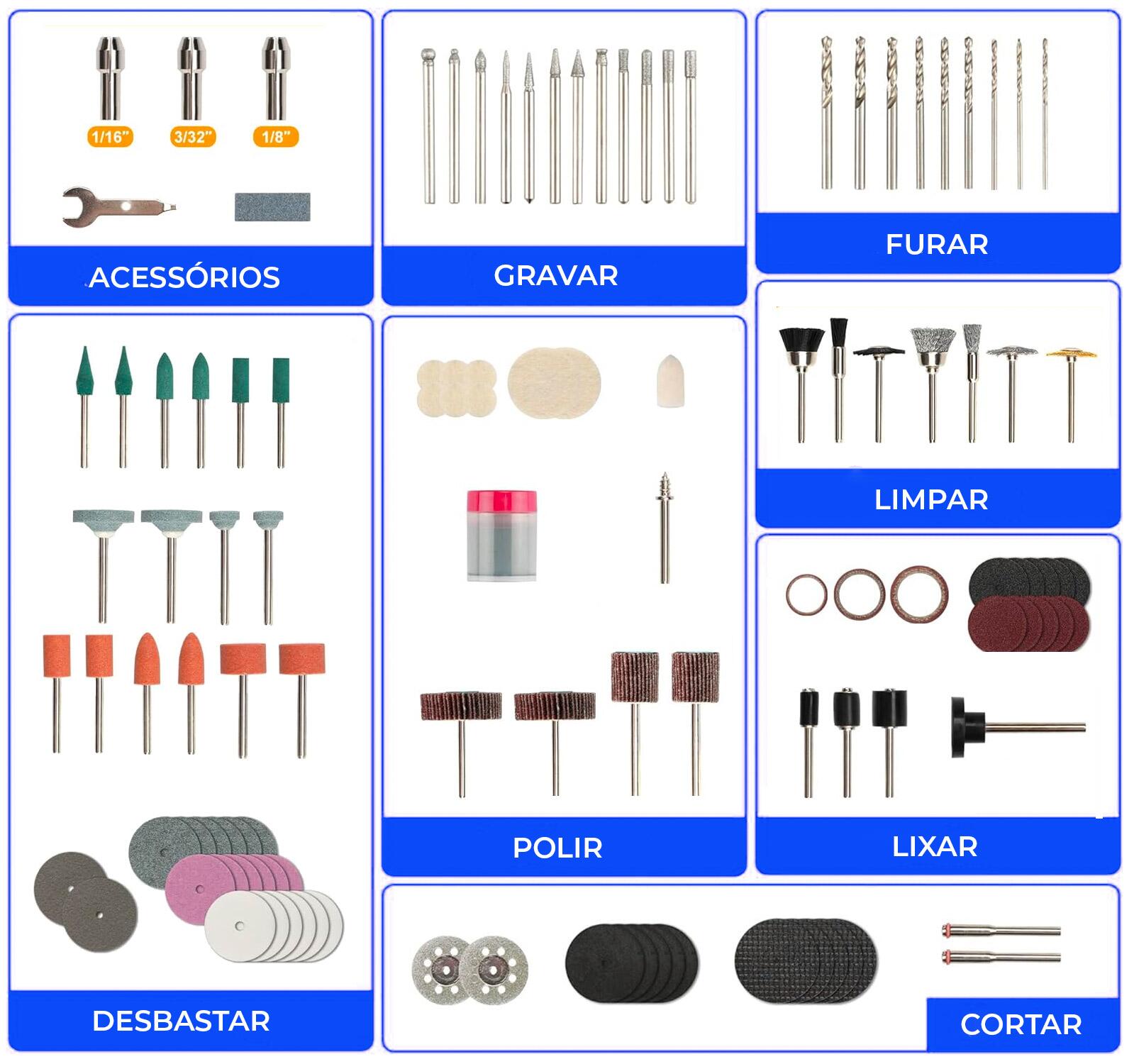 Retifica Comprar Kit 276 Acessórios para Micro Retífica Completo Profissional ...