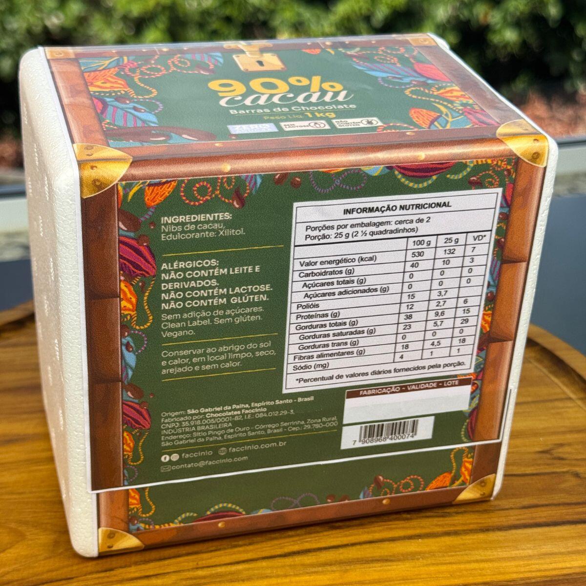Comprar 1Kg de Chocolate 90% Artesanal Zero Açúcar Zero Lactose