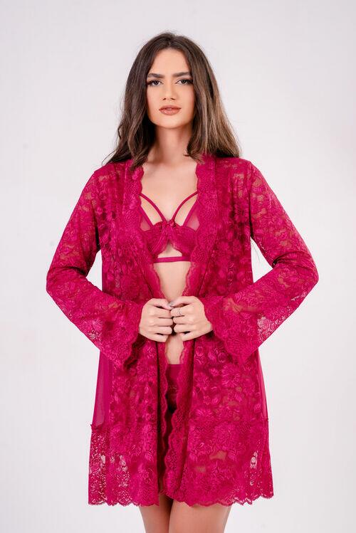 Robe Rendado com Detalhes em Tule