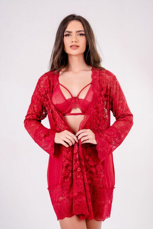Robe Rendado com Detalhes em Tule