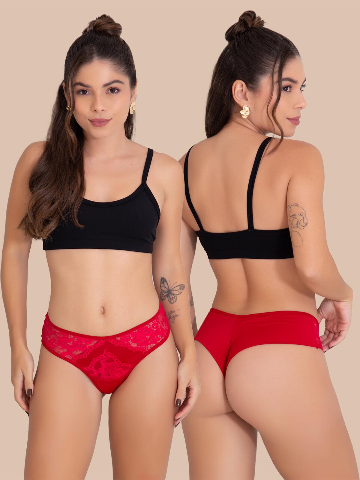 Comprar Kit 5 Calcinhas Poliamida Tanga Fio Duplo Andressa Lingerie Sexy  com Renda