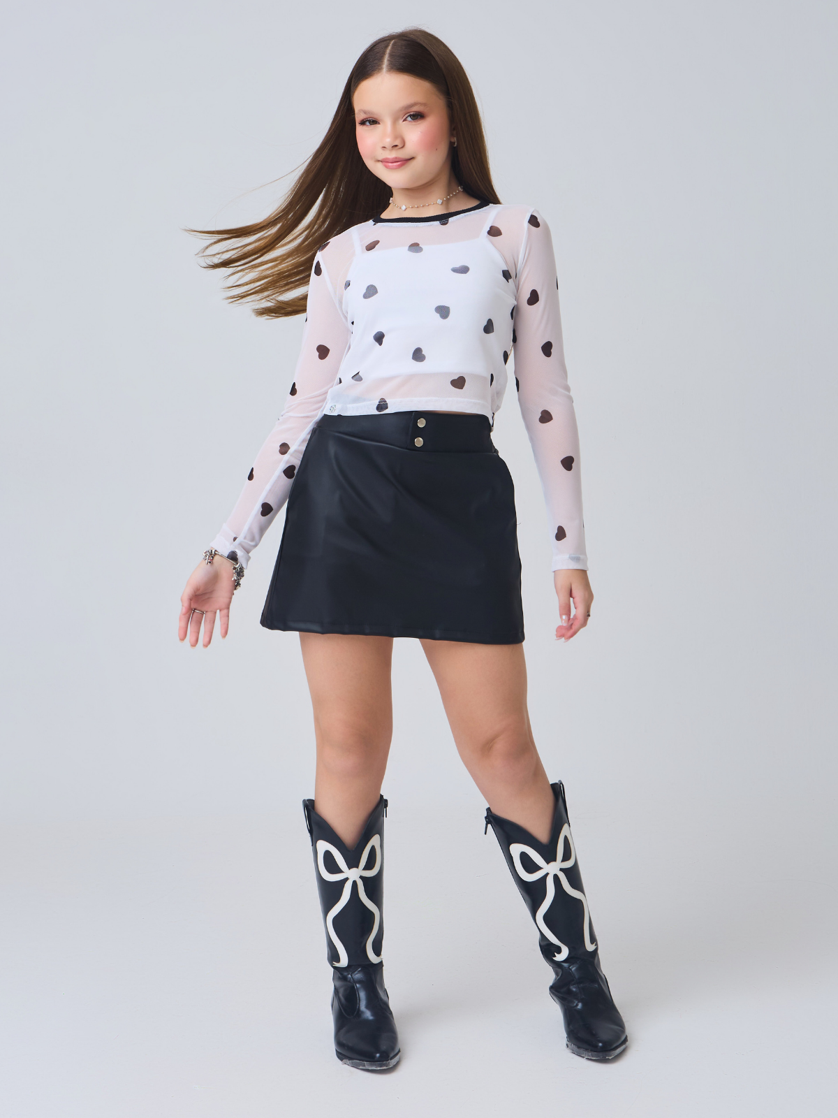 Conjunto Premium Trend Girl Saia Couro