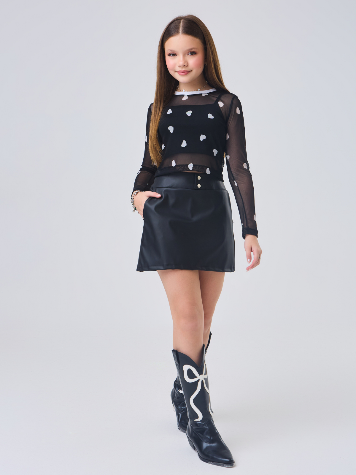 Conjunto Premium Trend Girl Saia Couro