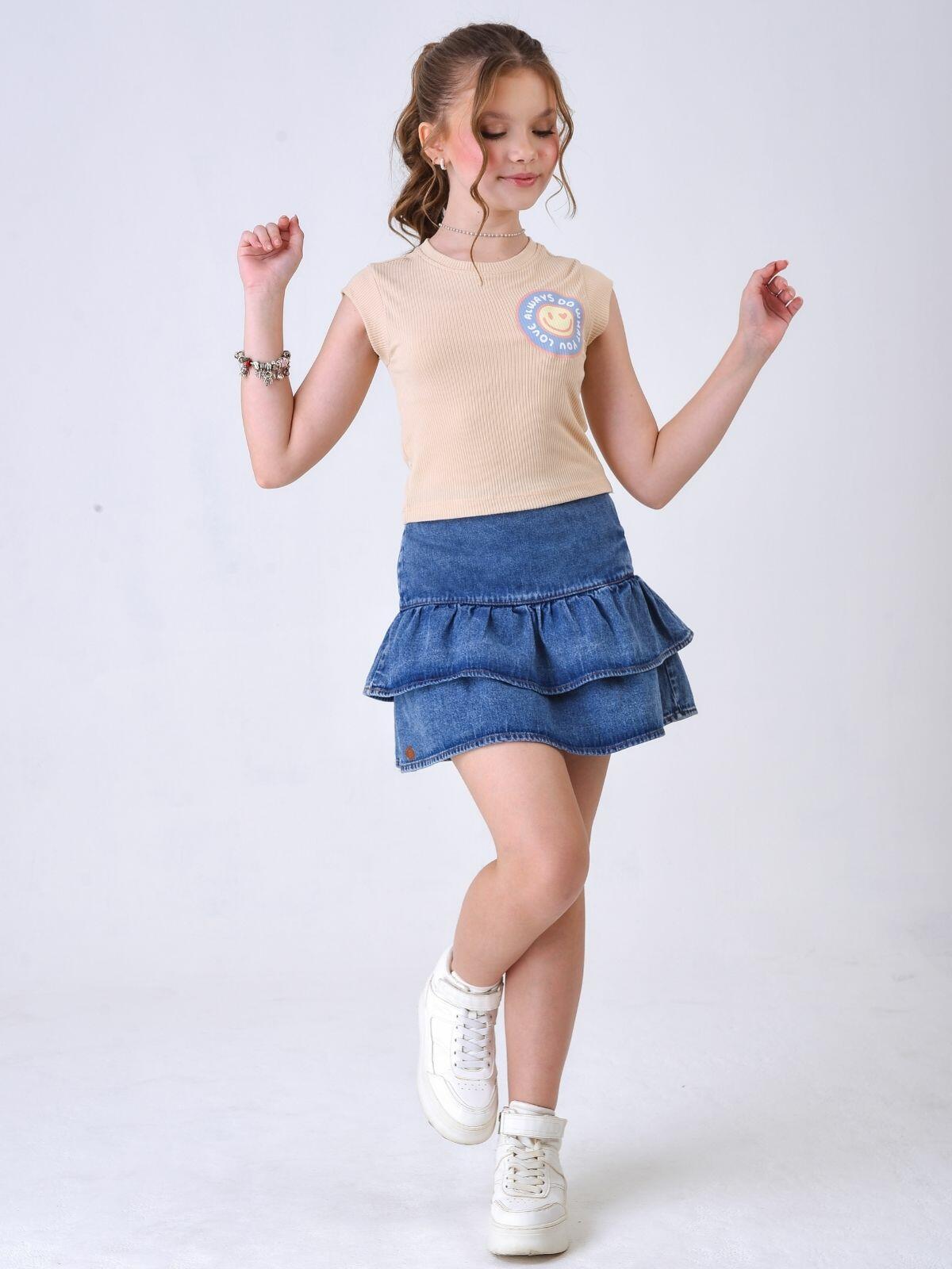 Conjunto DMC HAPPY Saia Jeans Babados