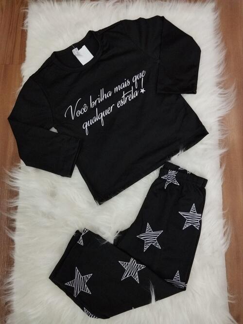 PIJAMA LONGO INFANTIL FEMININO PREMIUM PRETO