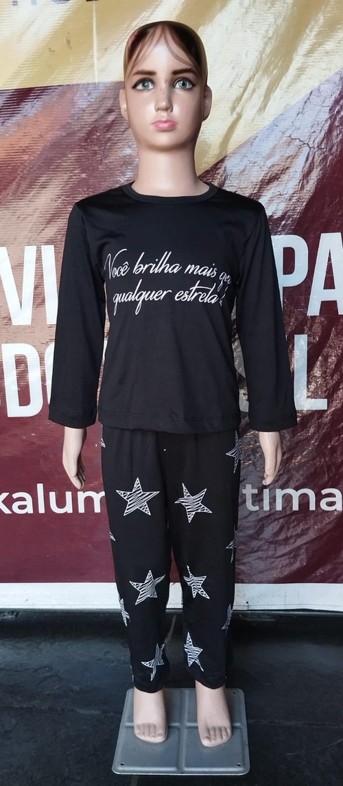 PIJAMA LONGO INFANTIL FEMININO PREMIUM PRETO - Imagem 2