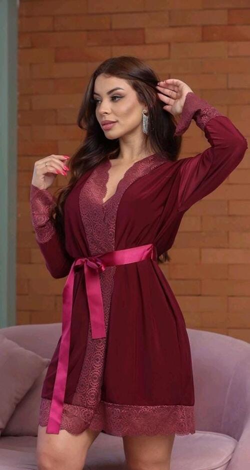 ROBE SLIM MANGA LONGA (MICROFIBRA E RENDA)