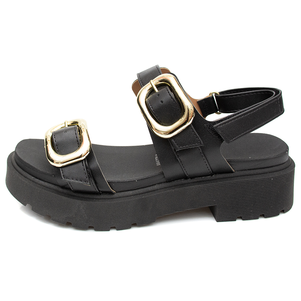Sandália Flatform Vizzano Tratorada Fivelas Preto
