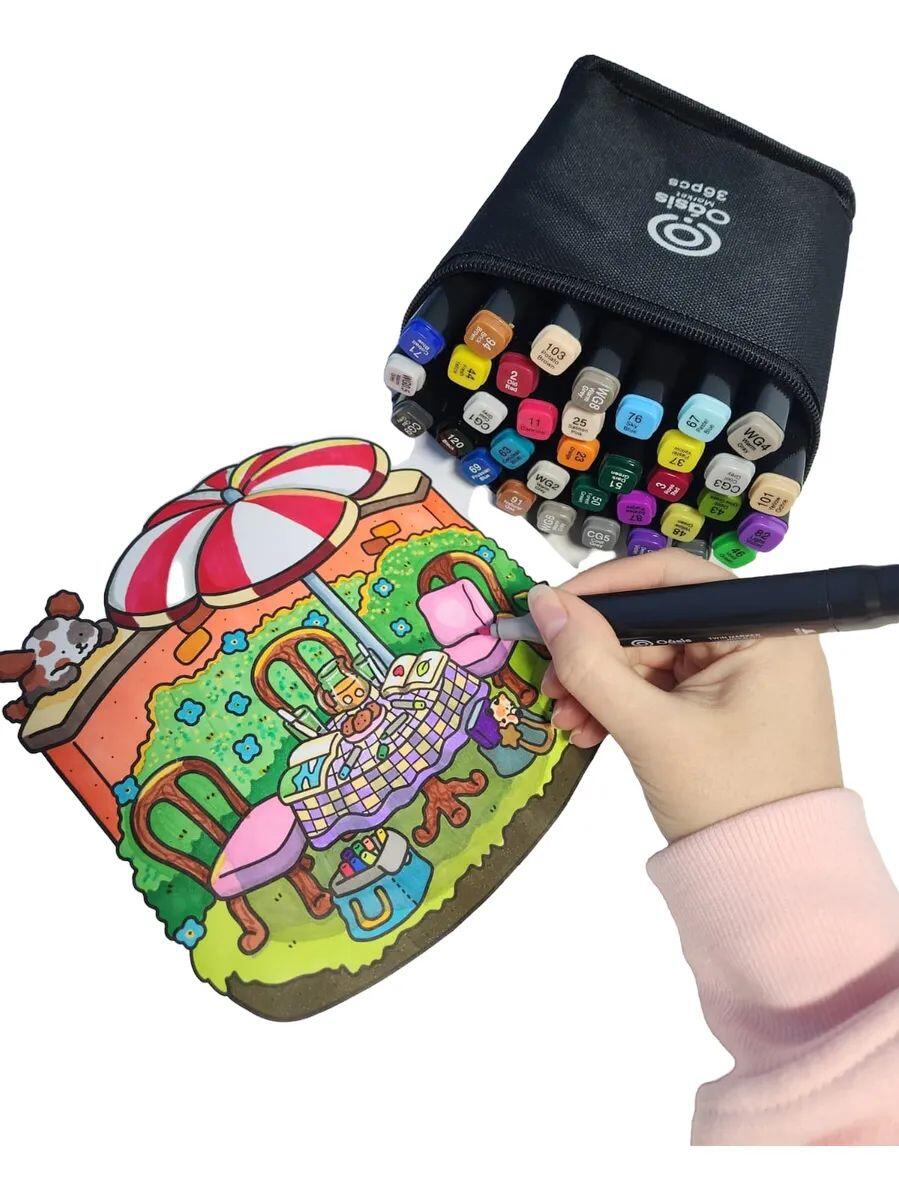 Estojo Bolsa Canetinha Marca Texto Ponta Dupla Kit 36 Cores - a