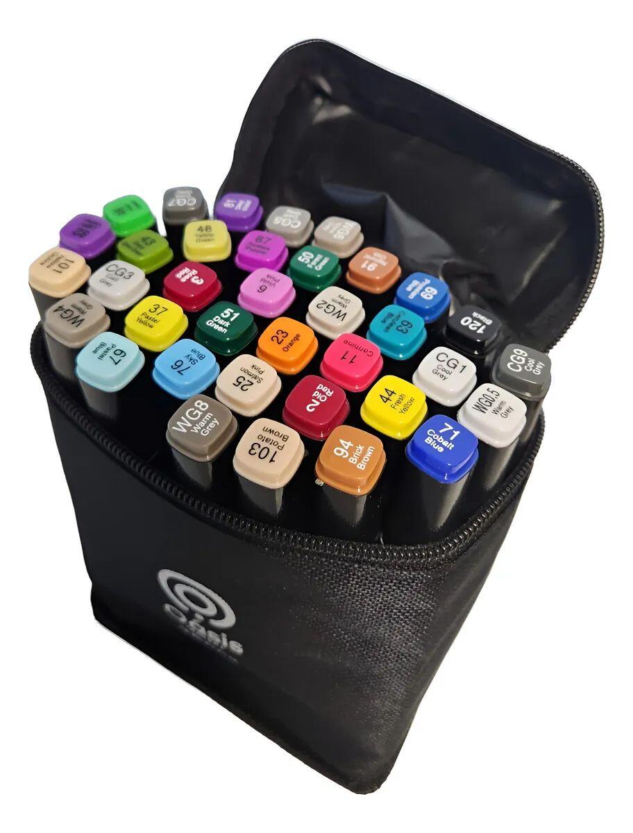 Estojo Bolsa Canetinha Marca Texto Ponta Dupla Kit 36 Cores - a