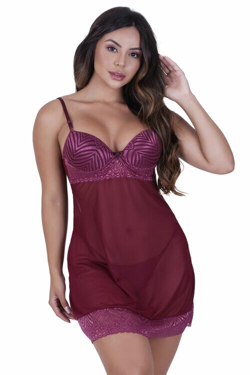 Conjunto Camisola em Tulle e Renda com Bojo Esther