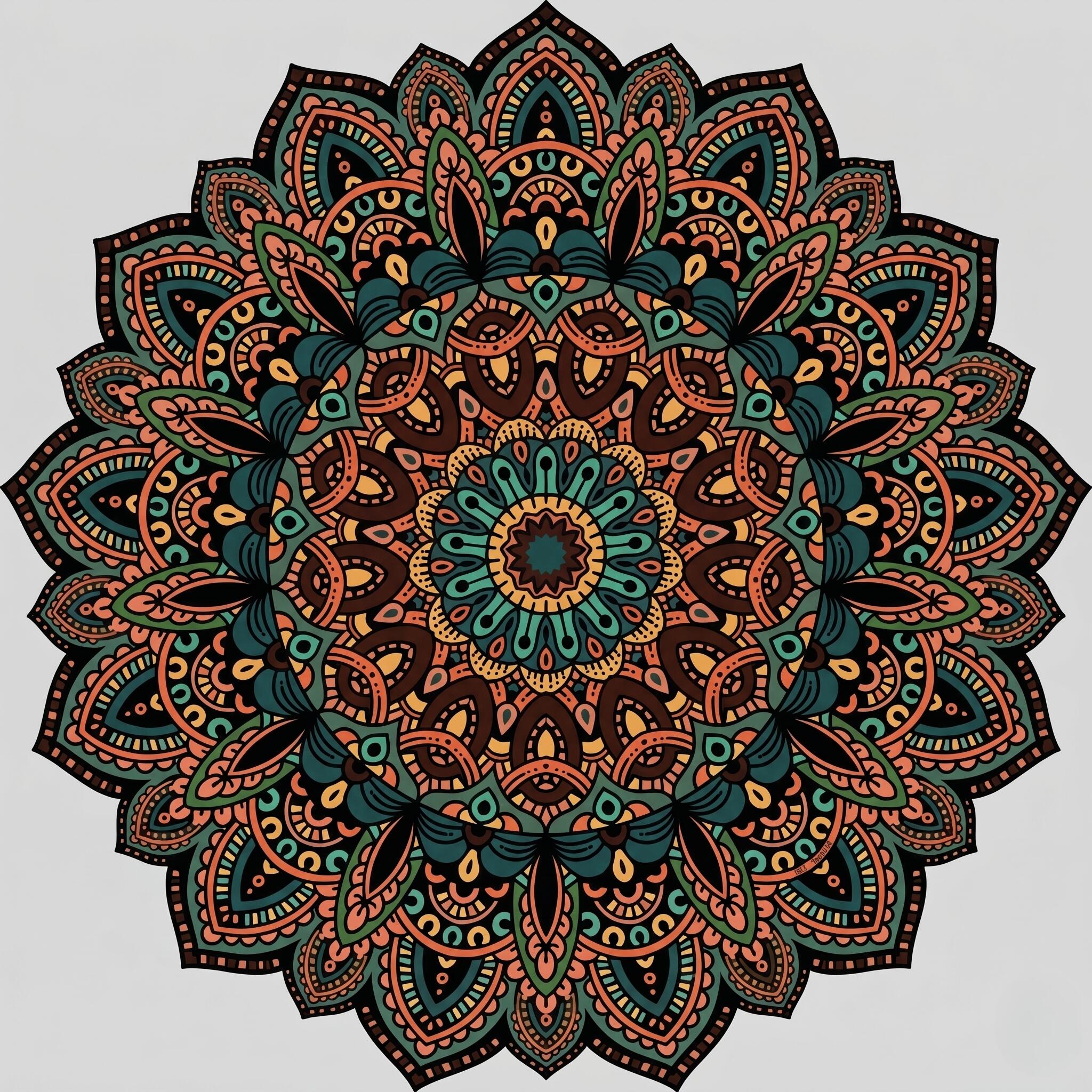 Tapete Mandala Dália Green - Verde, Laranja e Marrom em Linda