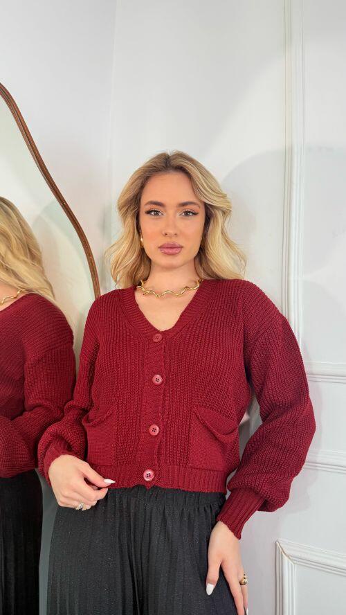 T/CBASIC KNIT SHIRT CARDIGANチャコール レッドセット Comprar Casaquinho Esteves - tricot básico ponto fang com bolso