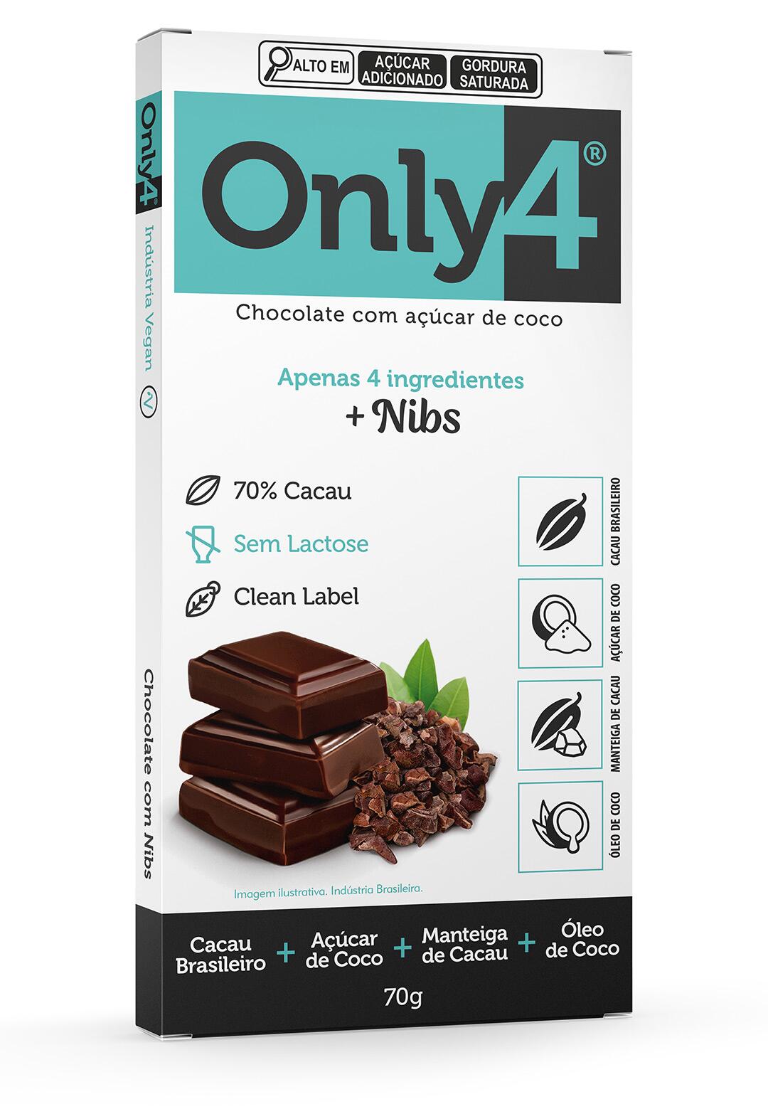 ONLY4 70% cacau c/Nibs 70g - a partir de R$23,98