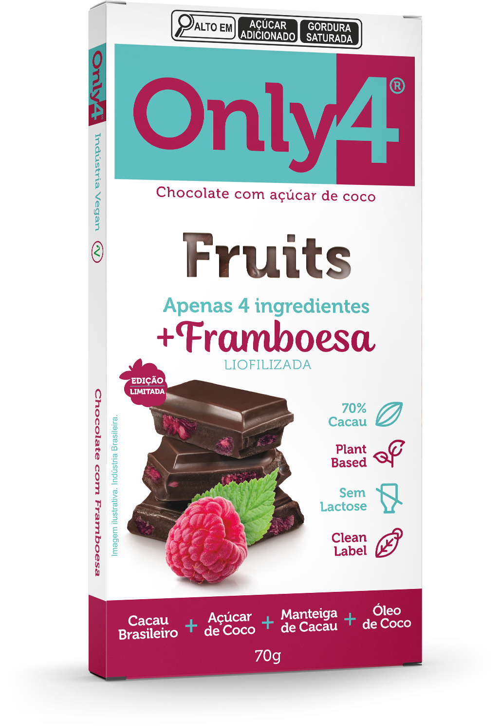 Comprar Only4 Fruits 70% cacau c/Framboesa Liofilizada 70g - a