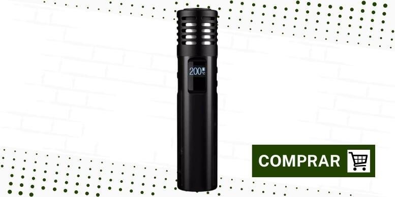 melhor vaporizador de ervas 2024 Air Max - vaporizador pequeno com toques metálicos em preto e botões pequenos para ajuste de temperatura no decorrer das sessões.