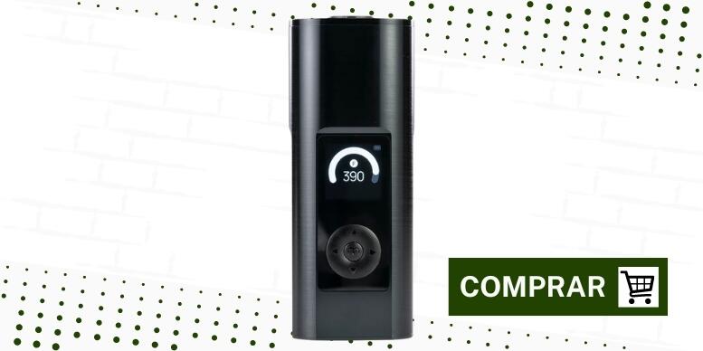Solo 3 da Arizer, o último da nossa lista melhor vaporizador de ervas 2024. Um grande vaporizador, com uma câmara grande, um botão redondo e grande na frente, tela LED em cima do botão e metalizado na cor preta.
