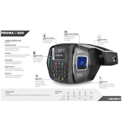 Relógio de Ponto Digital Henry Prisma NP22 | Bio Azul