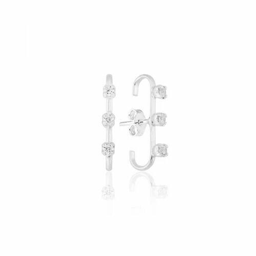 Brinco Ear Hook Fio Liso Com Três Zircônias De Cristal Prata 925 Clara