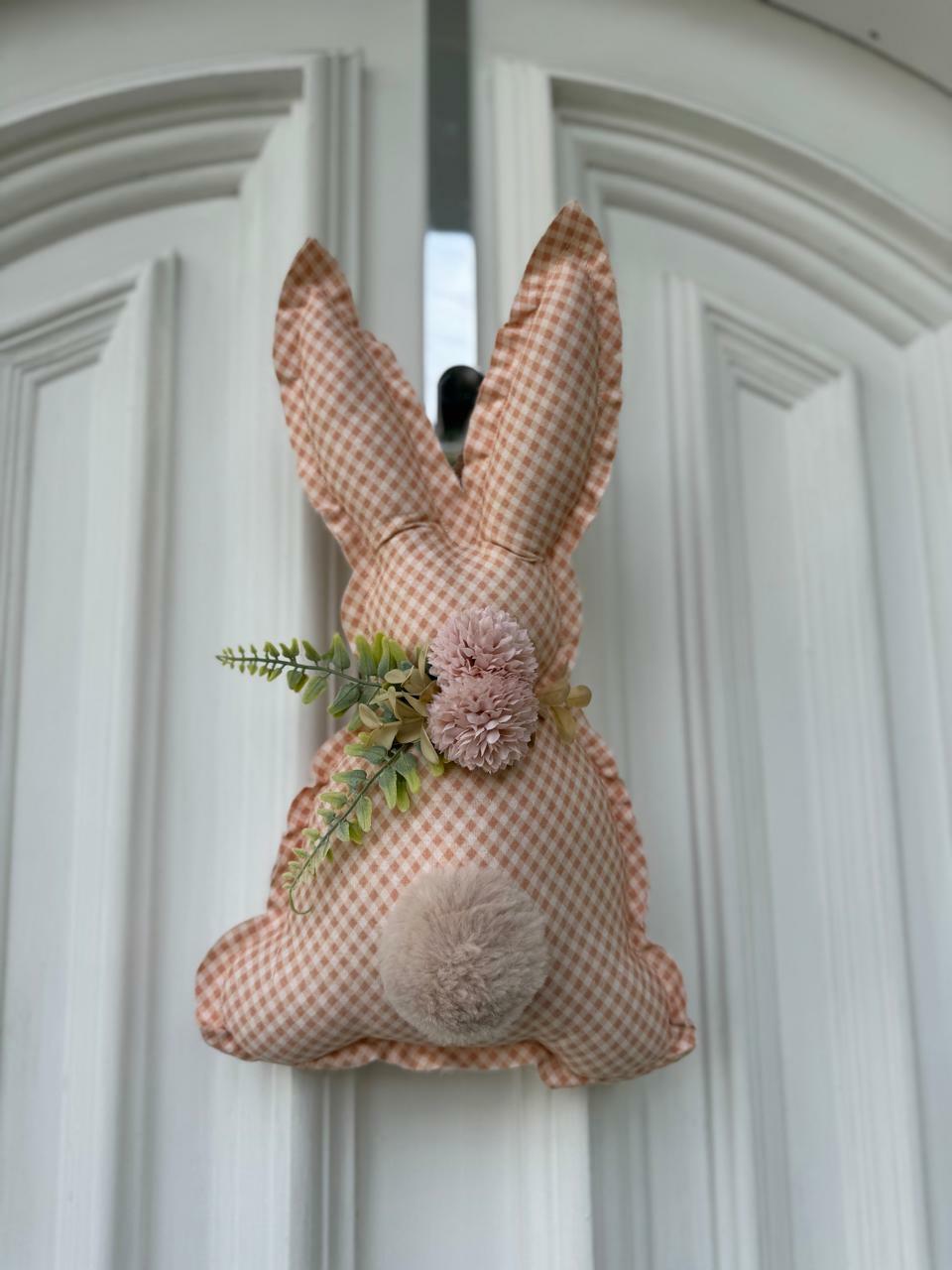 Comprar Pendente bundinha de coelho de tecido 35 cm - Xadrez rosa