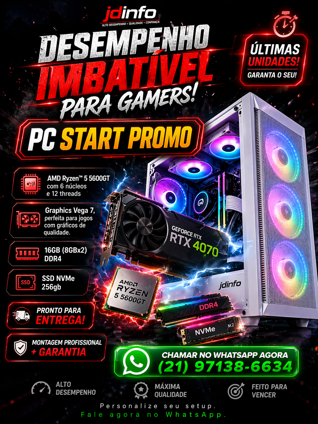 PC GAMER- Ryzen 5 5600GT , 16GB DDR4, SSD 256 GB,500w, Gabinete