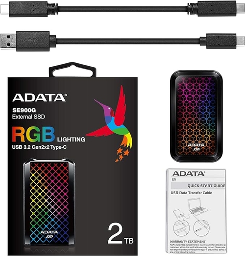 SSD Externo ADATA RGB SE900 2TB:com USB Gen 2x2 Tipo-C R