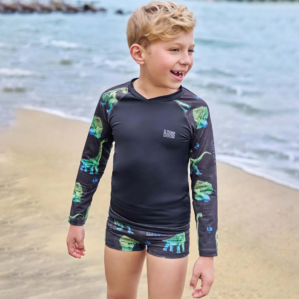 Conjunto Praia Infantil Camiseta Sunga Dinossauros DRY UV 50 a