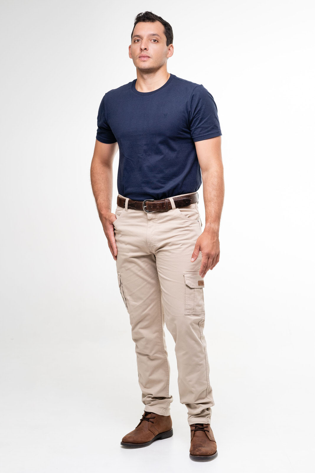 Calça Cargo Masculina com Elastano Cor Bege Envelhecido