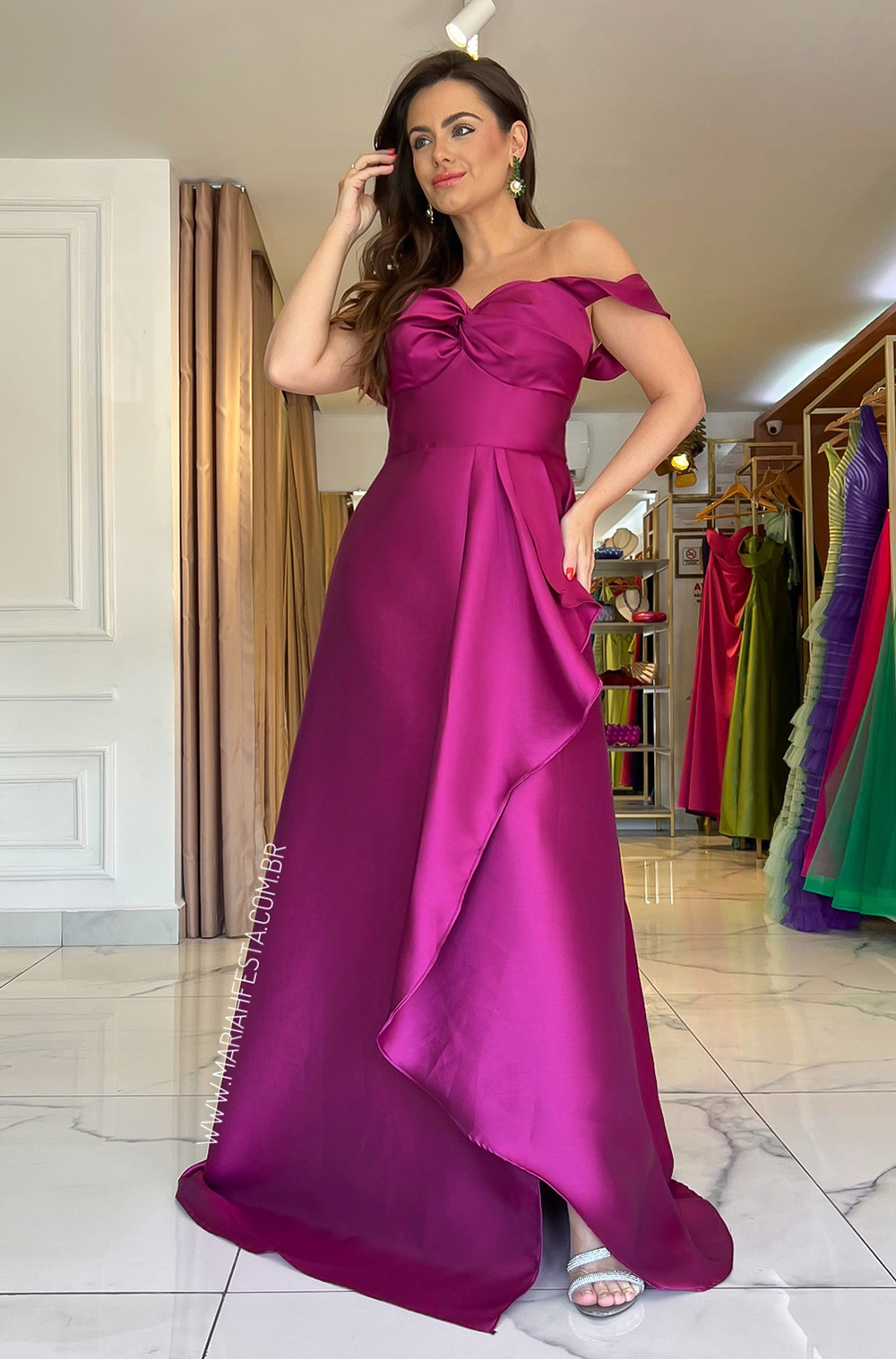 Comprar Vestido de Festa em Zibeline com Alças Ombro a Ombro e