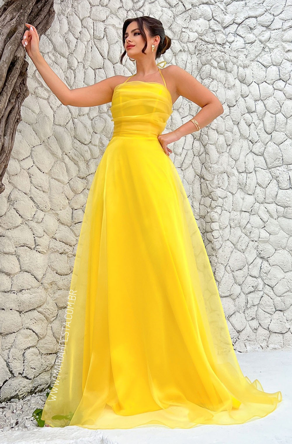 Festa Longo Vestido Para Madrinha Amarelo Longo Casamento Vestido