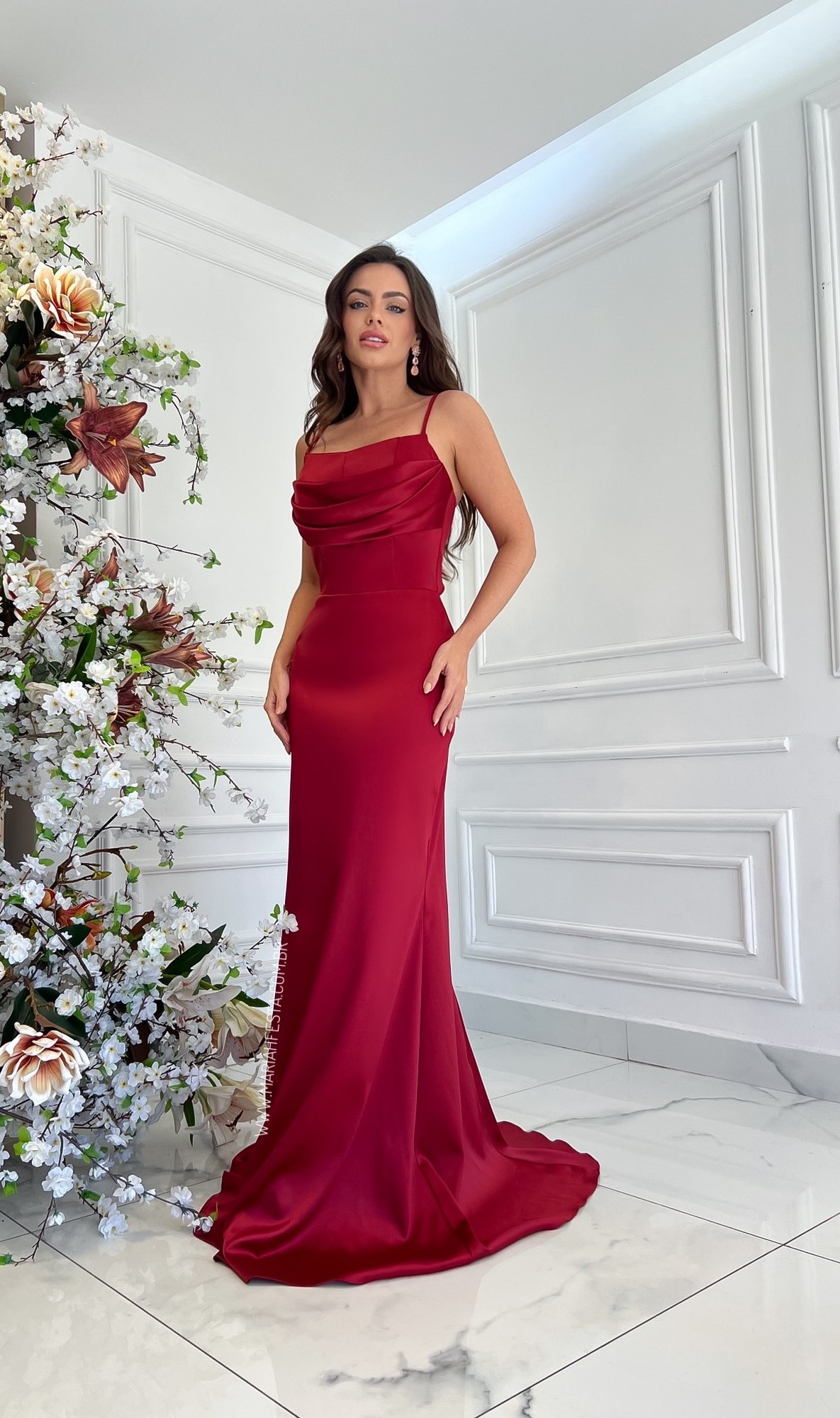 Comprar Vestido de Festa em Crepe de Seda com drapeado Lindos