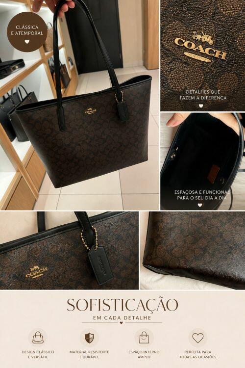 Comprar COACH SIGNATURE TOTE BAG PREMIUM MARROM E PRETA - R$2.699,00