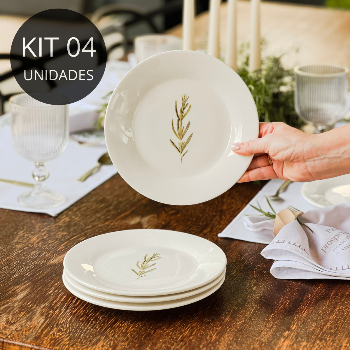 Comprar Kit 4 Pratos de Sobremesa de Porcelana - Coleção Alecrim - a ...
