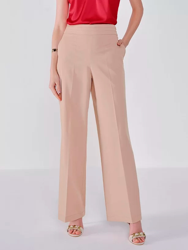 Calça de Alfaiataria Nude Cós Duplo Sofie Moda Feminina: Luxo e