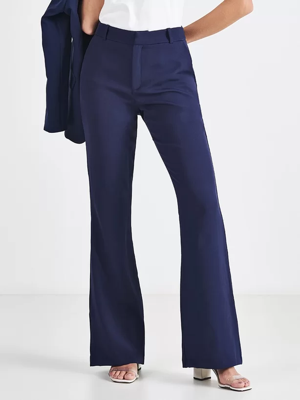 Calça Alfaiataria Feminina CalÃ§a Flare Social Calça Azul Marinho