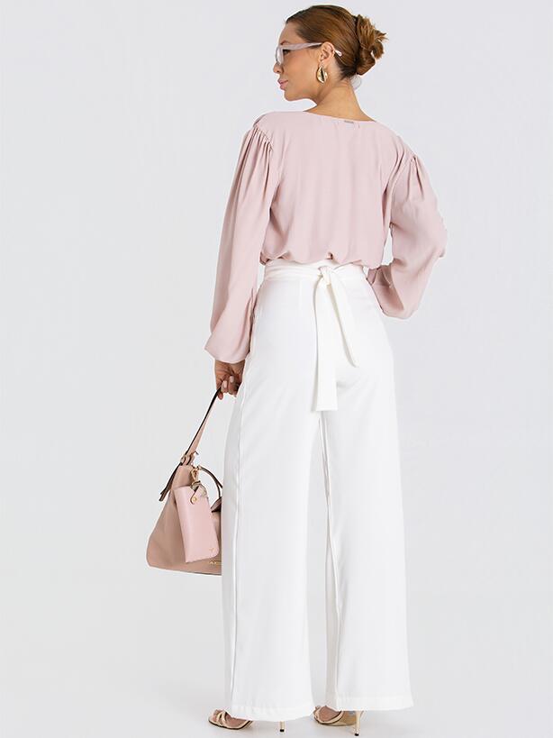 Body Envelope Manga Longa Em Crepe Marrocam Nude