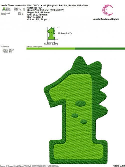 Comprar Matriz de bordado - Dino Numero - 1 - R$7,00