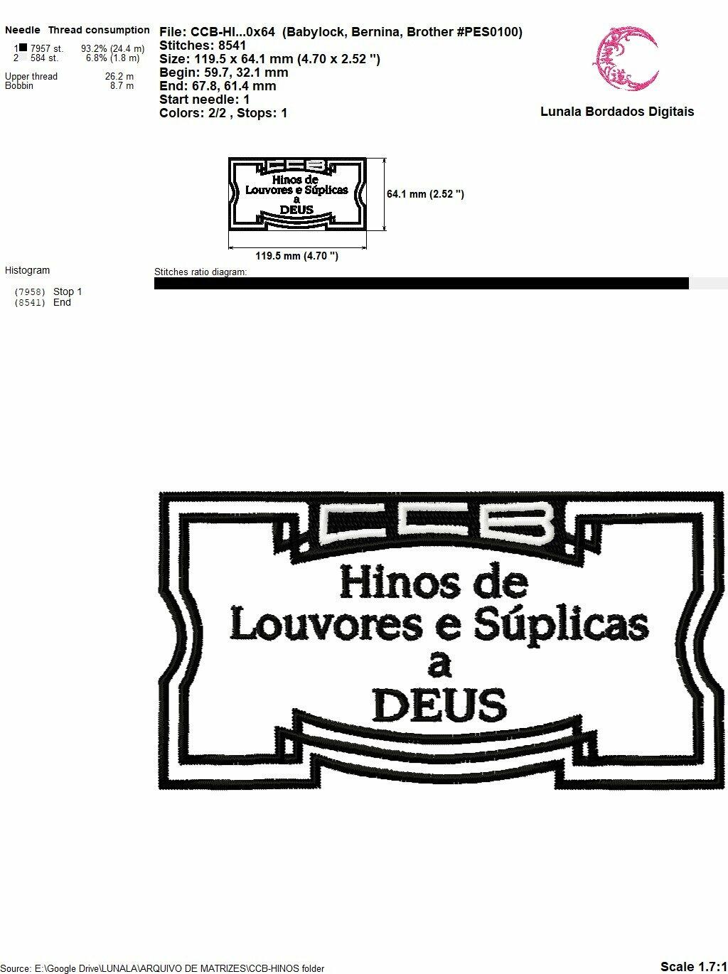 Matriz de bordado - CCB - Hinos de Louvores e Súplicas a Deus